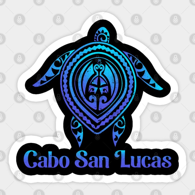 Cabo San Lucas Mexico Sea Turtle Blue Tribal Tattoo Souvenir Sticker by kalponik